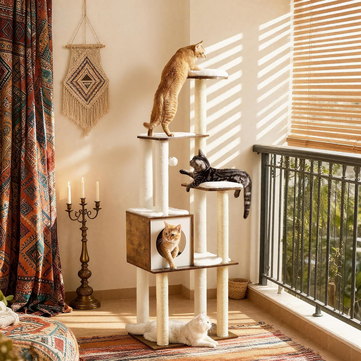 Deluxe 64.6-Inch Multi-Level Cat Tower with Five Scratching Posts and Plush Perches for Ultimate Feline Fun