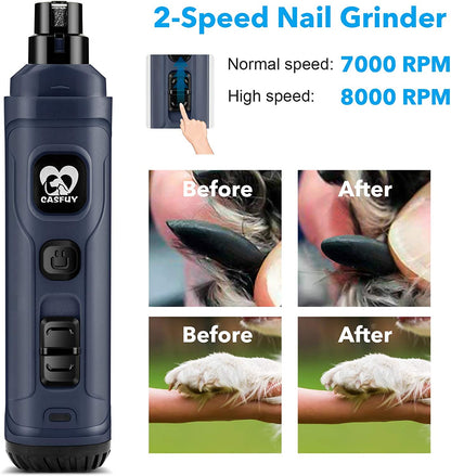 Ultimate Dog Nail Grinder with Dual LED Lights - Powerful 2-Speed Electric Trimmer for Painless Grooming of Small, Medium, and Large Dogs and Cats (Blue)