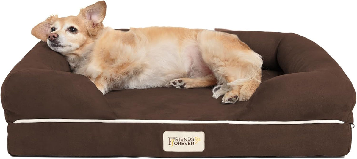 Luxurious Orthopedic Memory Foam Dog Bed - Cozy Calming Pet Sofa in Chester Cocoa Brown, 25" x 20" x 5.5" with Non-Slip Base and Water-Resistant Cover