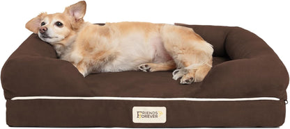 Luxurious Orthopedic Memory Foam Dog Bed - Cozy Calming Pet Sofa in Chester Cocoa Brown, 25" x 20" x 5.5" with Non-Slip Base and Water-Resistant Cover