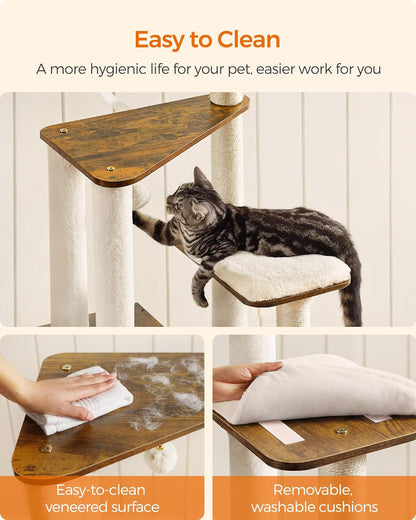 Deluxe 64.6-Inch Multi-Level Cat Tower with Five Scratching Posts and Plush Perches for Ultimate Feline Fun