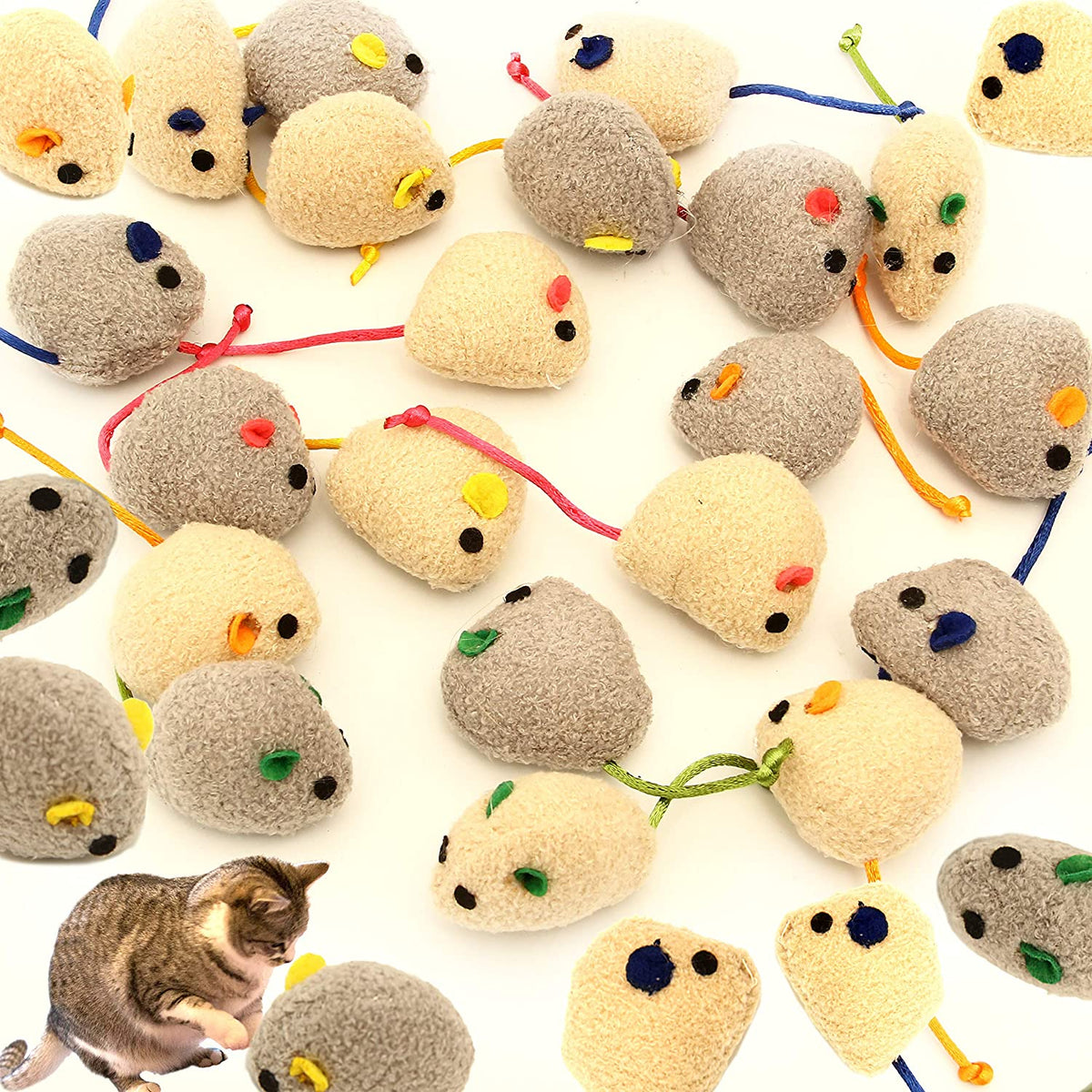 20-Piece Interactive Cat Toy Set Featuring Catnip Mice for Cats, Kittens, and Puppies (Grey)