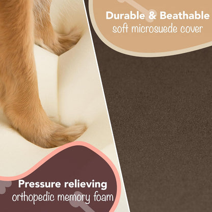 Luxurious Orthopedic Memory Foam Dog Bed - Cozy Calming Pet Sofa in Chester Cocoa Brown, 25" x 20" x 5.5" with Non-Slip Base and Water-Resistant Cover