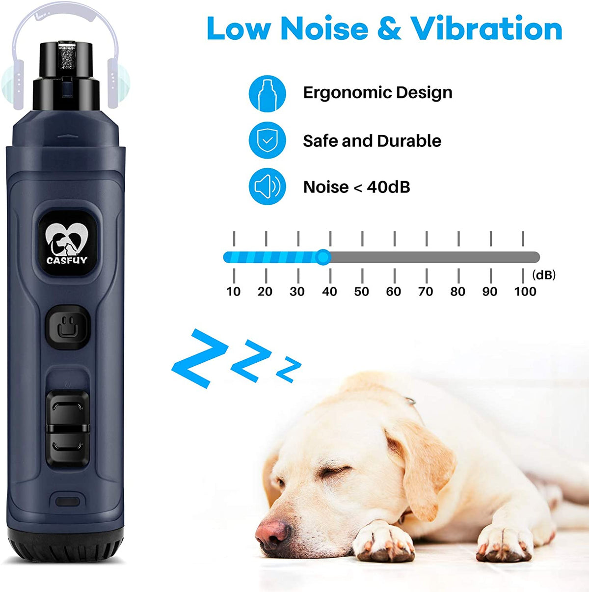 Ultimate Dog Nail Grinder with Dual LED Lights - Powerful 2-Speed Electric Trimmer for Painless Grooming of Small, Medium, and Large Dogs and Cats (Blue)
