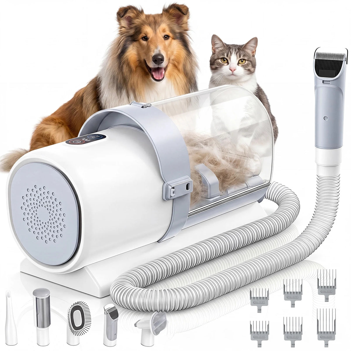 Ultimate 5-in-1 Pet Grooming Kit with Vacuum: Professional Electric Clippers for Dogs & Cats - Keep Your Home Fur-Free!
