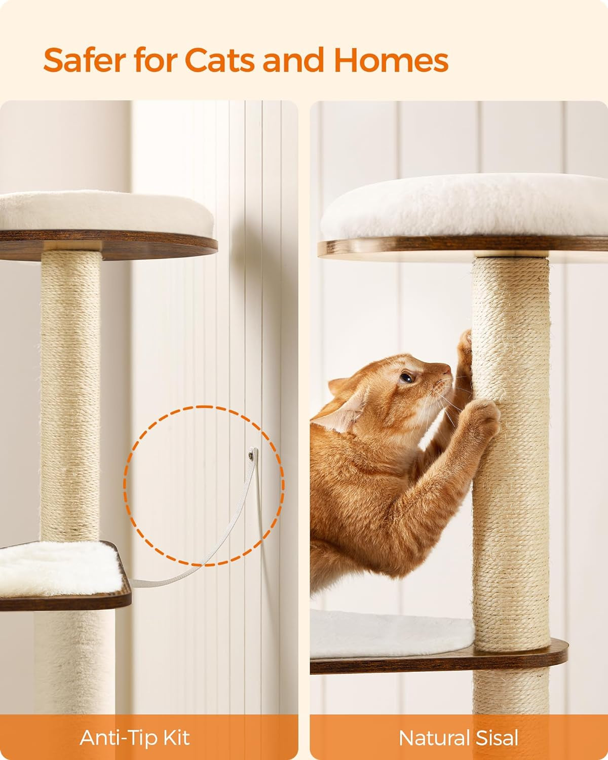 Deluxe 64.6-Inch Multi-Level Cat Tower with Five Scratching Posts and Plush Perches for Ultimate Feline Fun