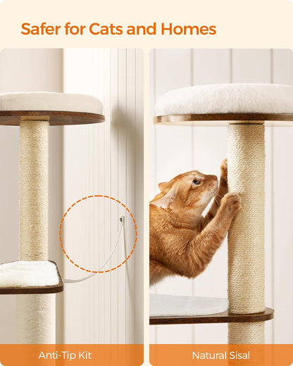 Deluxe 64.6-Inch Multi-Level Cat Tower with Five Scratching Posts and Plush Perches for Ultimate Feline Fun