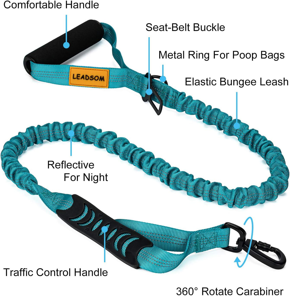 Experience Unmatched Control and Comfort with Our 6-Foot Heavy-Duty Elastic Bungee Dog Leash - Perfect for Medium to Large Dogs!