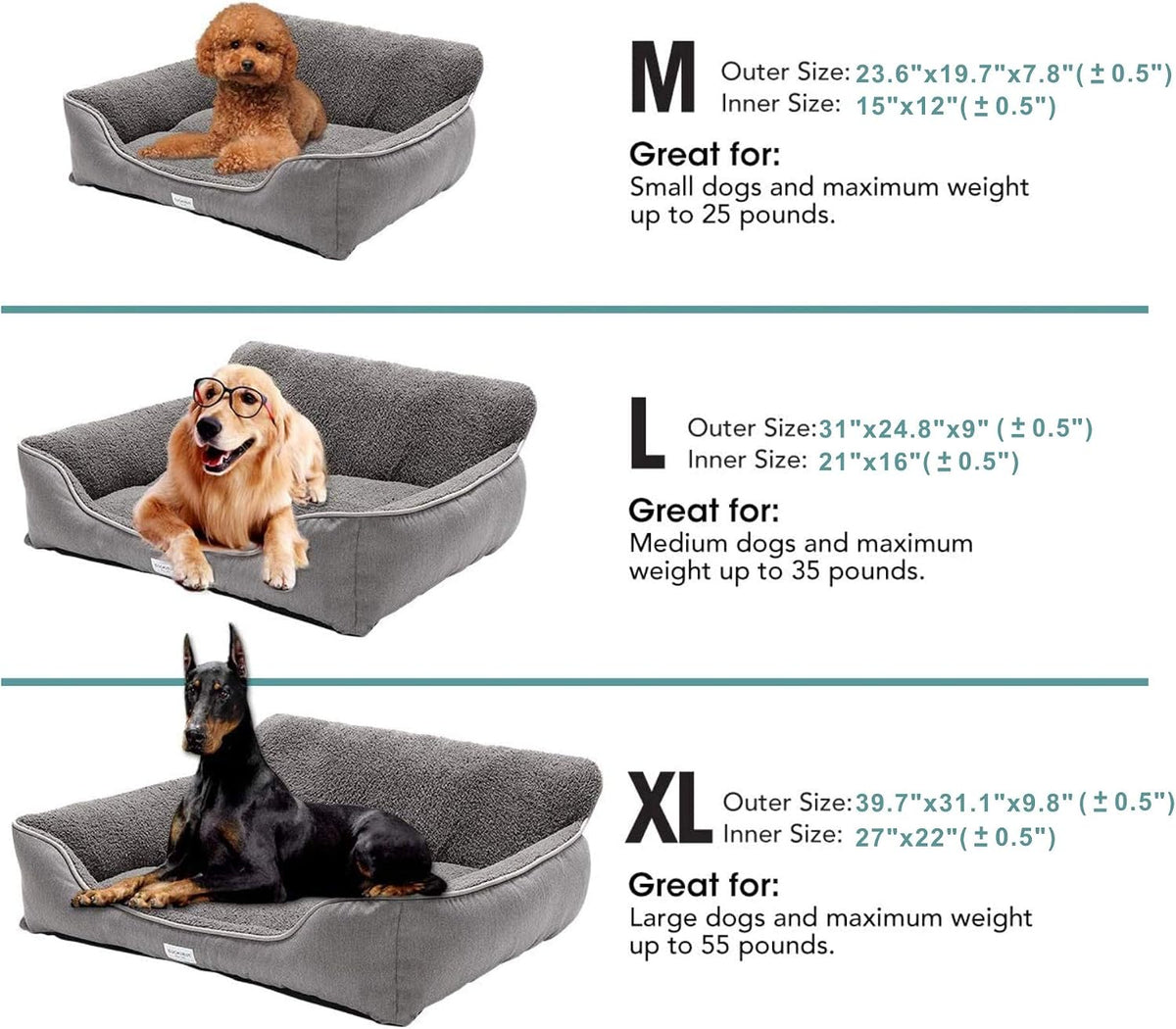 Luxurious Grey Rectangle Dog Bed with Anti-Slip Base - Perfect for All Breeds Up to 55 Pounds