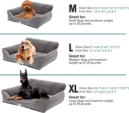 Luxurious Grey Rectangle Dog Bed with Anti-Slip Base - Perfect for All Breeds Up to 55 Pounds