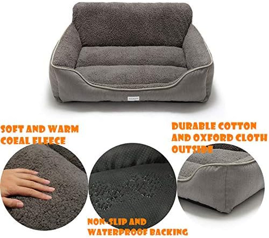 Luxurious Grey Rectangle Dog Bed with Anti-Slip Base - Perfect for All Breeds Up to 55 Pounds