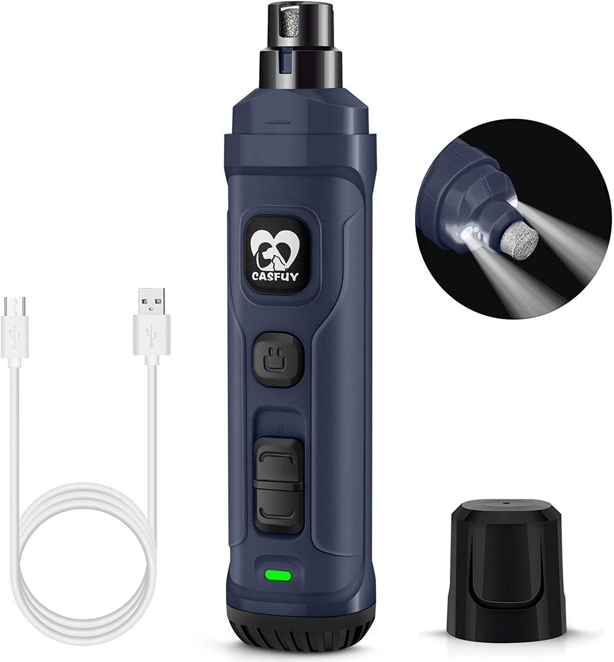 Ultimate Dog Nail Grinder with Dual LED Lights - Powerful 2-Speed Electric Trimmer for Painless Grooming of Small, Medium, and Large Dogs and Cats (Blue)