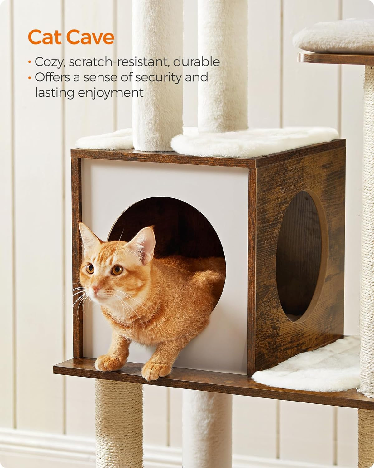 Deluxe 64.6-Inch Multi-Level Cat Tower with Five Scratching Posts and Plush Perches for Ultimate Feline Fun